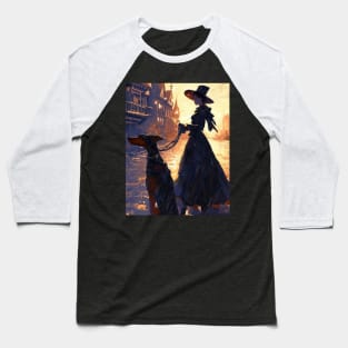 Victorian woman with doberman dog on street Baseball T-Shirt